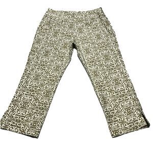 Lulu B Capris Pants Crop Size 10 Beige Tan Cream Print Pull On